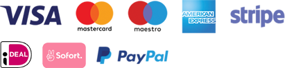 Visa, Mastercard, Maestro, American Express, Stripe, Paypal