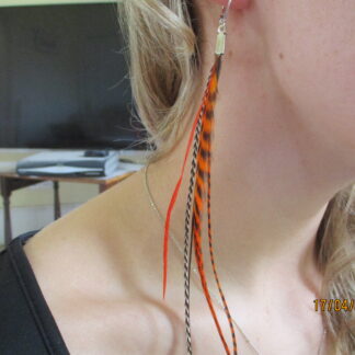 Feather earring orange 6 feathers